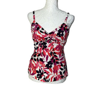 Lands’ End Floral Red Pink Purple Black White Underwire Tankini Swim Top -Size 8